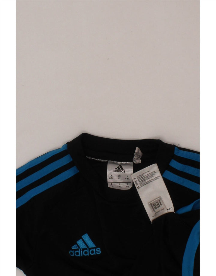 Chłopięcy T-shirt ADIDAS Climalite, 4-5 lat, czarny poliester z blokami kolorów