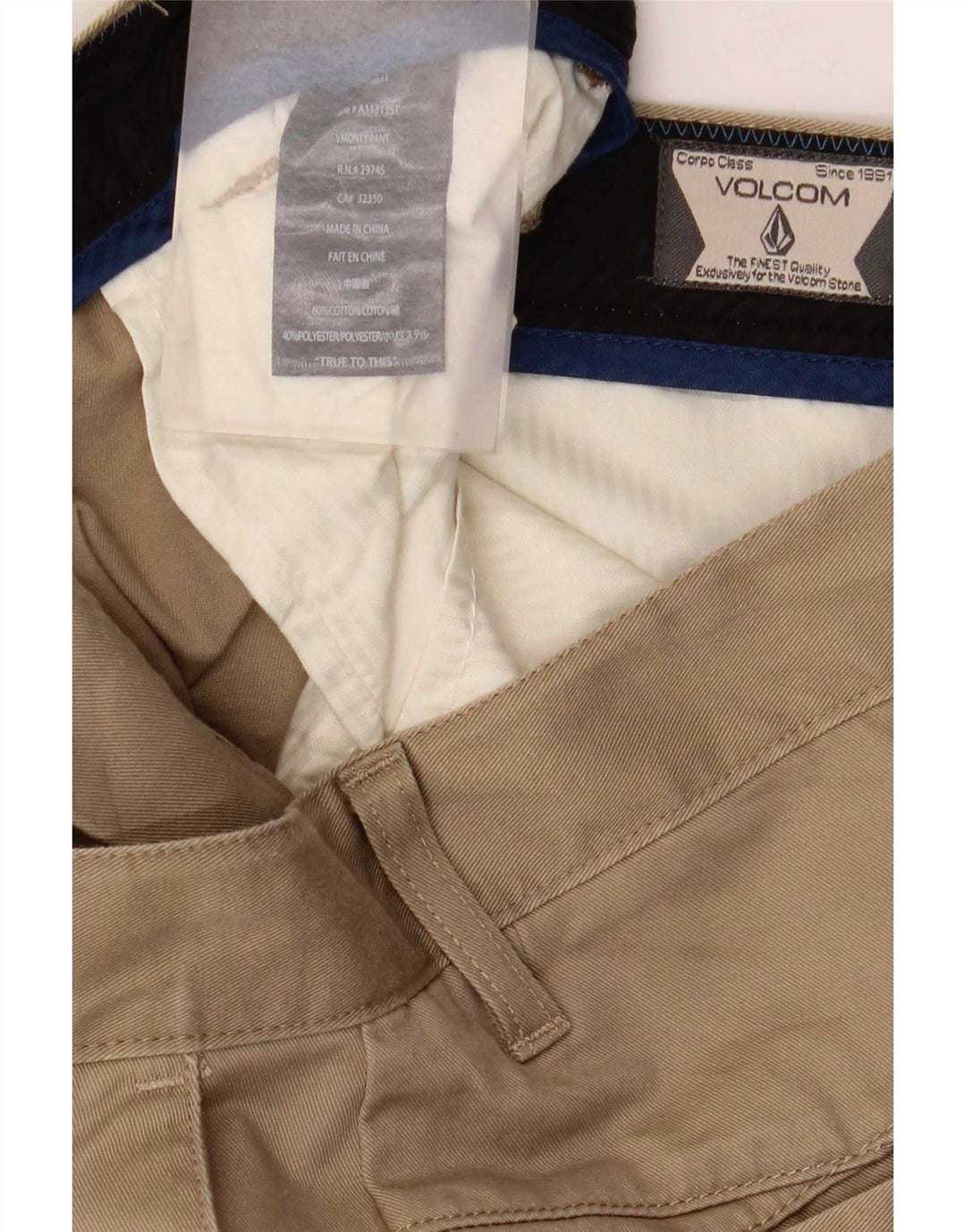 Męskie spodnie typu slim chino Volcom W36 L34 beżowa bawełna