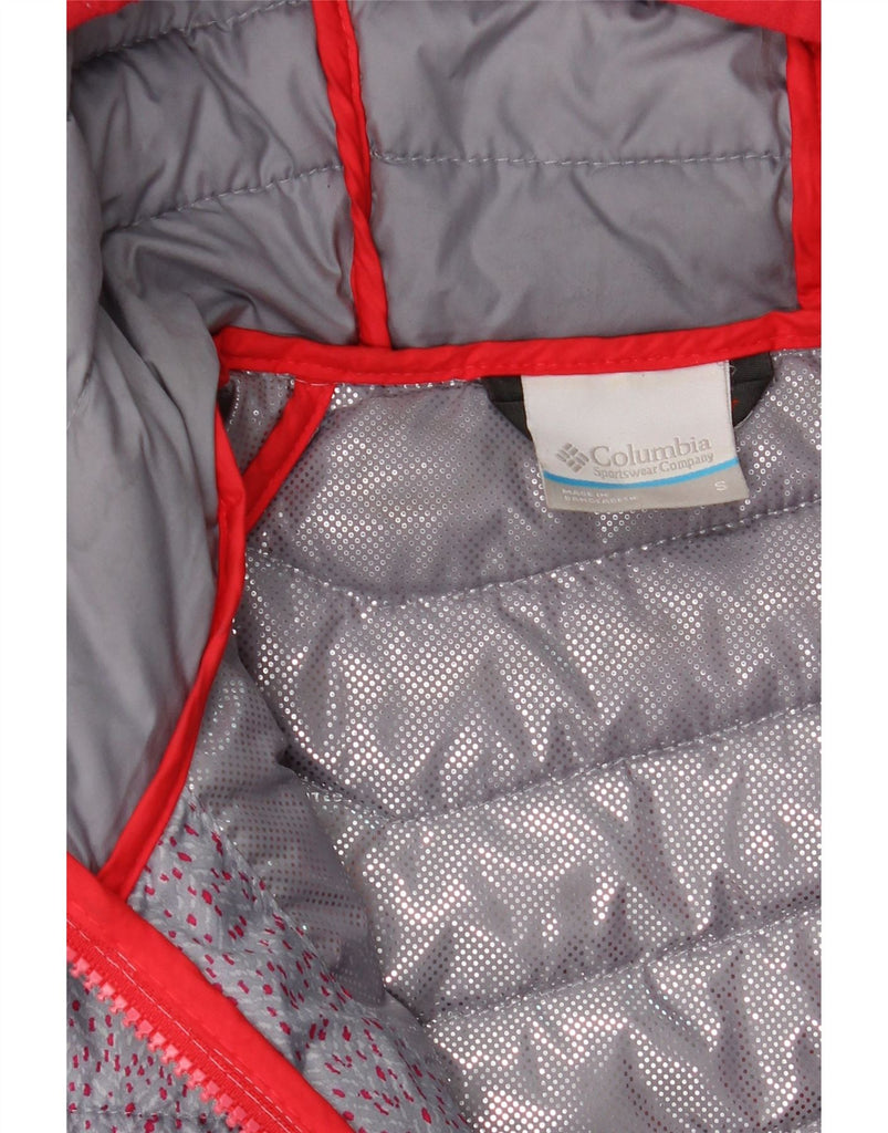 COLUMBIA Womens Hooded Padded Jacket UK 10 Small Grey Spotted Polyester Vintage Columbia and Second-Hand Columbia from Messina Hembry 