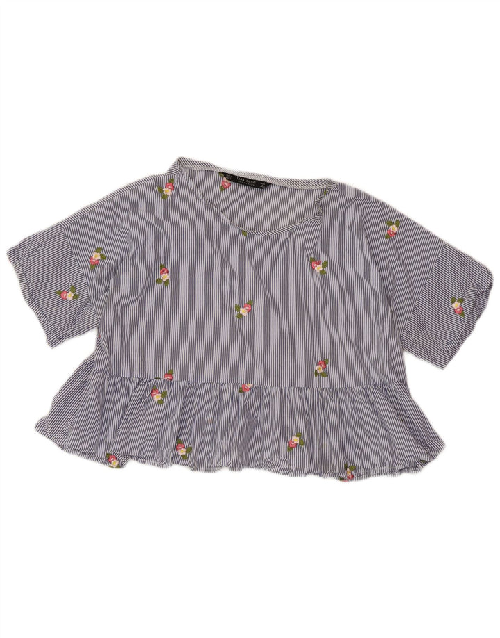 Damska krótka bluzka ZARA UK 14 w średnie niebieskie prążki