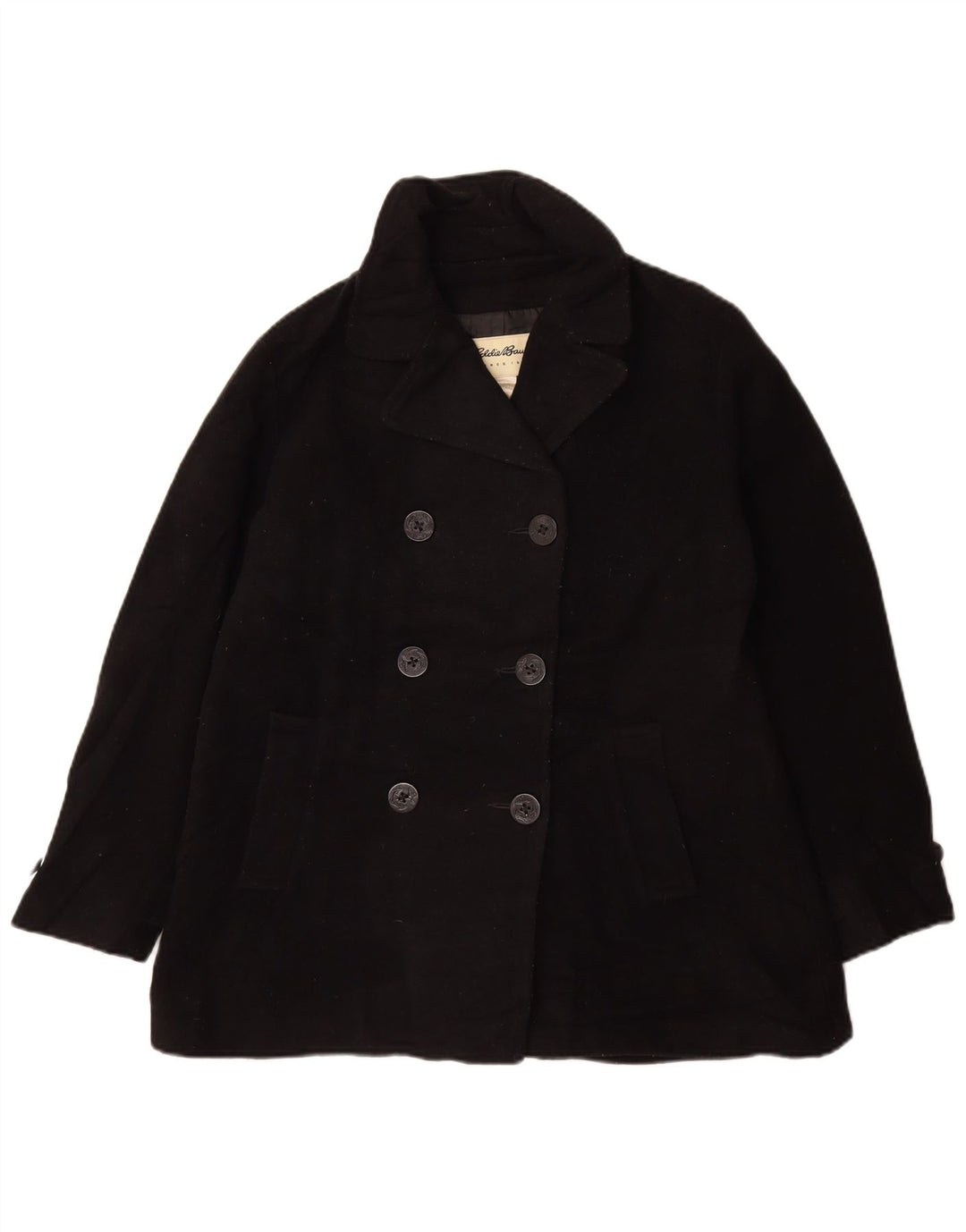 Płaszcz damski Eddie Bauer Petite Pea UK 14, średni czarny wełniany