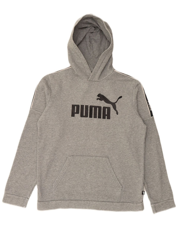 Chłopięcy sweter z kapturem i grafiką PUMA, 15-16 lat, szara bawełna