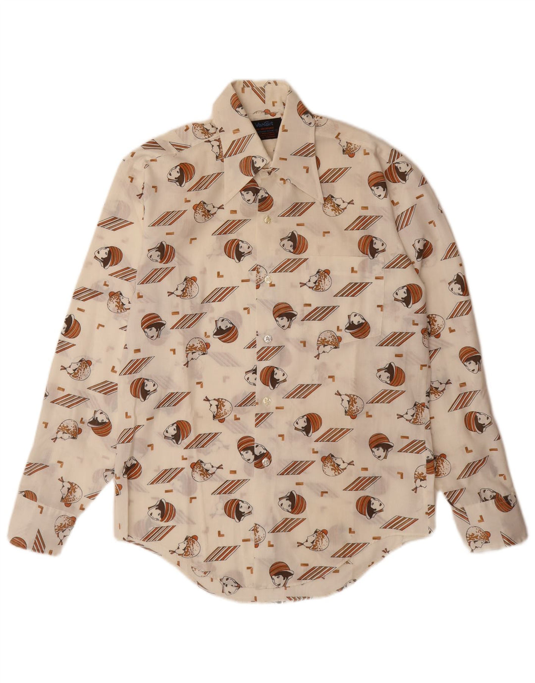 Koszula męska VINTAGE w abstrakcyjny wzór, rozmiar 14 14 1/2, mała w kolorze złamanej bieli