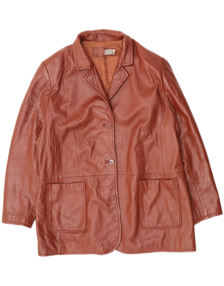 Klasyczna damska marynarka skórzana zapinana na 3 guziki UK 26 5XL Brązowa skóra