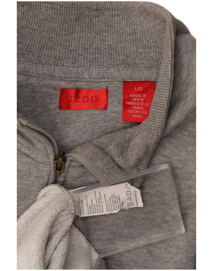 Izod Męski sweter z zamkiem błyskawicznym, duży, szary, z bawełny w plamki