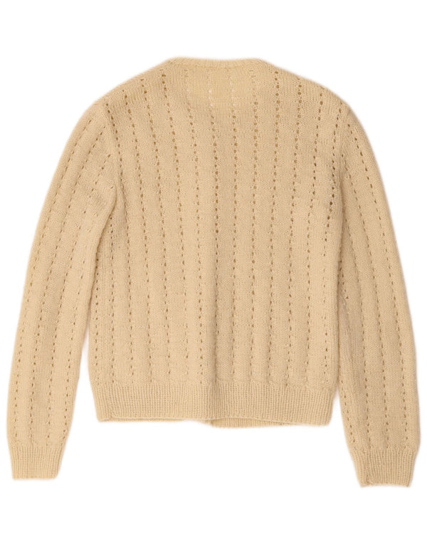 Sweter damski w stylu vintage, rozpinany UK 10, mały, beżowy