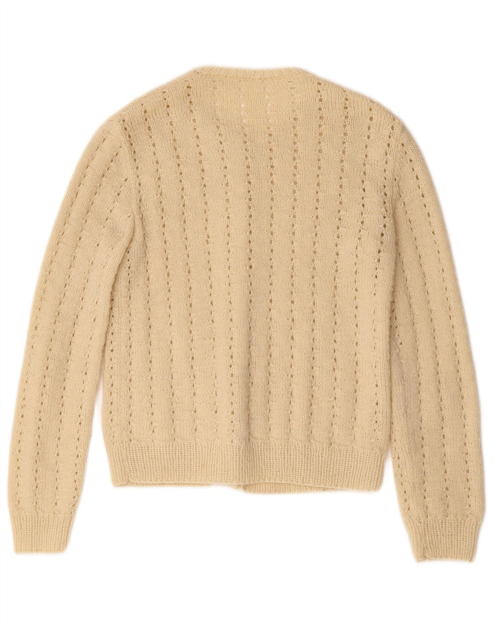 Sweter damski w stylu vintage, rozpinany UK 10, mały, beżowy