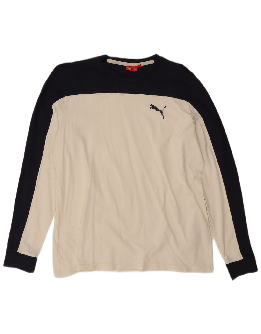 Męska koszulka Puma z długim rękawem, duża, złamanej bieli, bawełniana w bloki kolorów