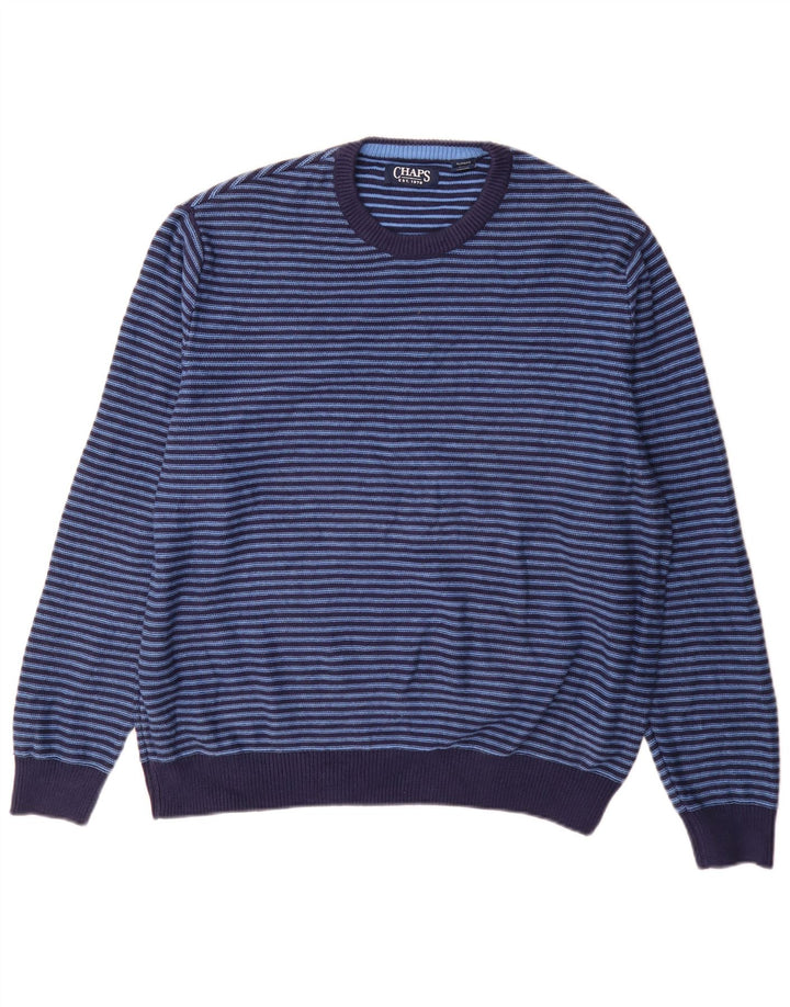 Męski sweter z wycięciem pod szyją Chaps XL, bawełniany w niebieskie paski