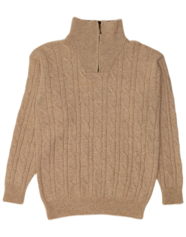 GIANI FEROTI Męski sweter zapinany na zamek, duży, beżowy, wełniany