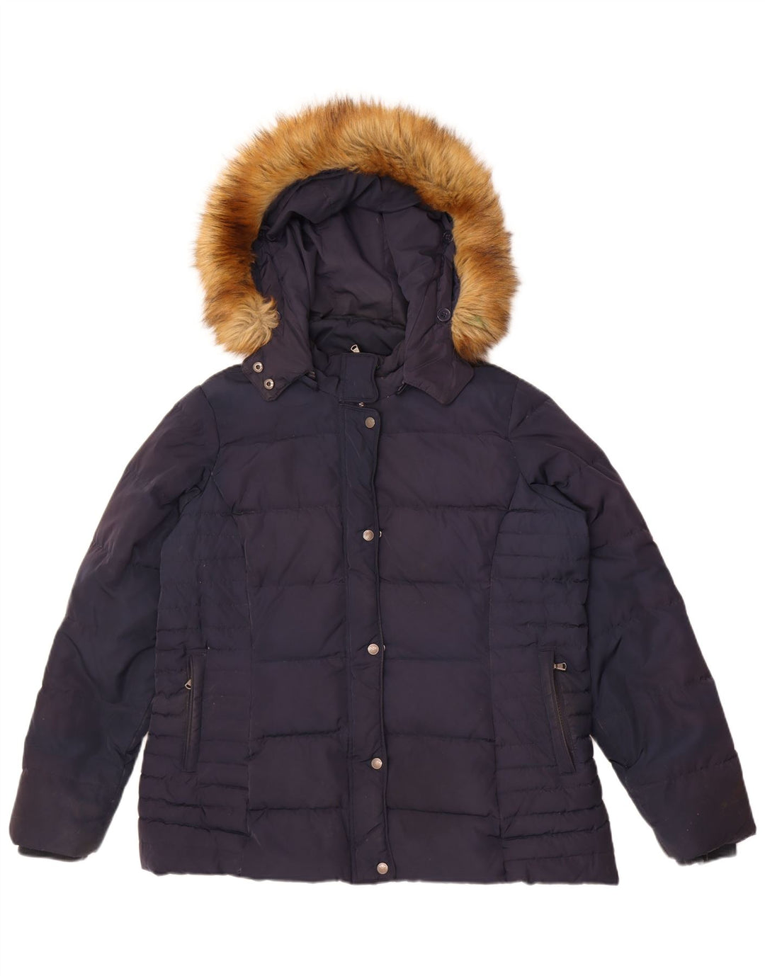 Crew Clothing Damska ocieplana kurtka z kapturem UK 16, duża, granatowa, poliester