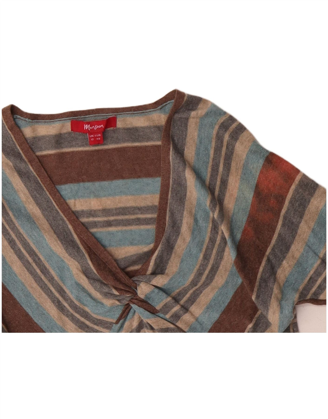 Damski sweter MONSOON z dekoltem w kształcie litery V, UK 12, średnie, wielokolorowe paski