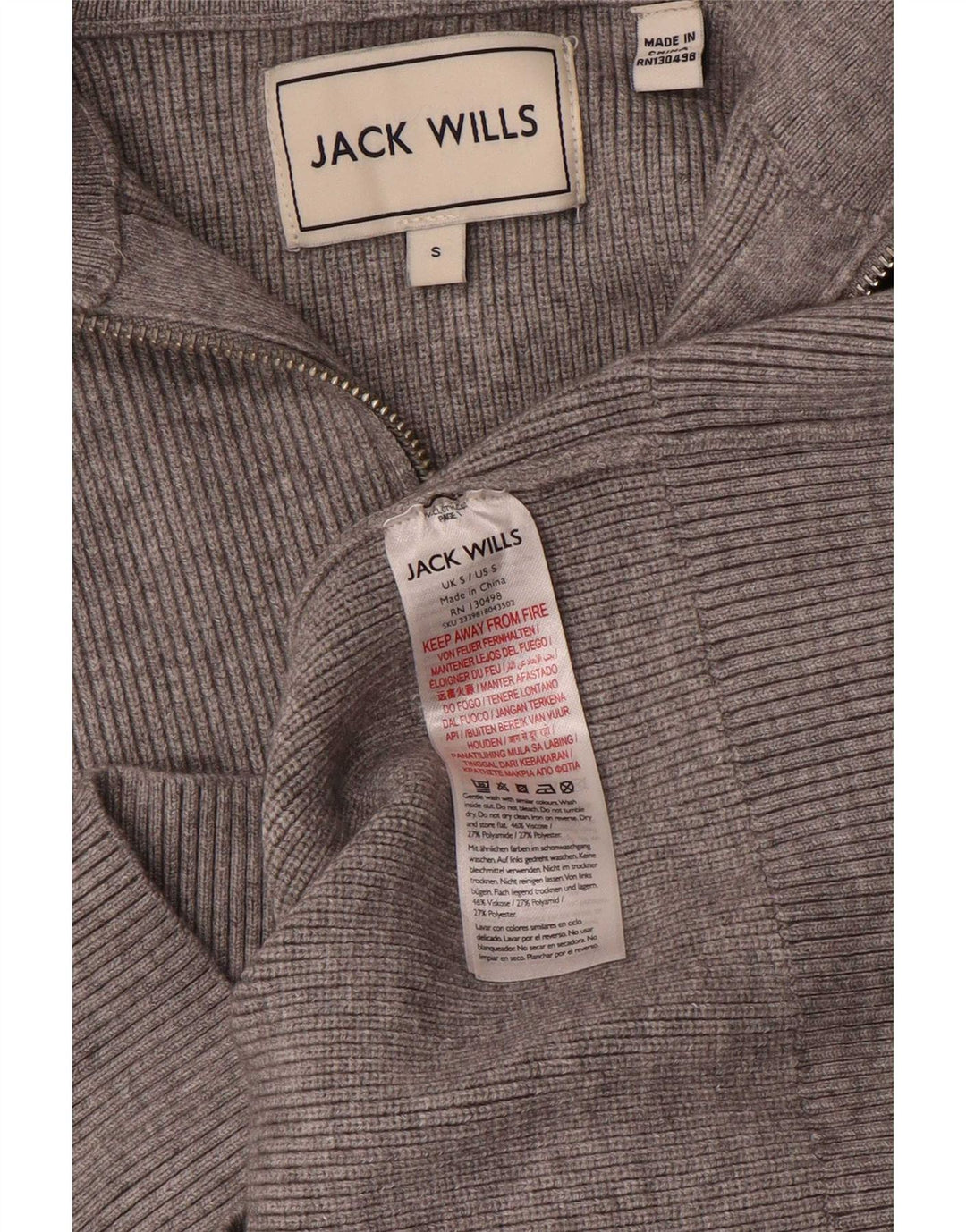 Męski sweter z zamkiem błyskawicznym Jack Wills, mały, szary, wiskoza