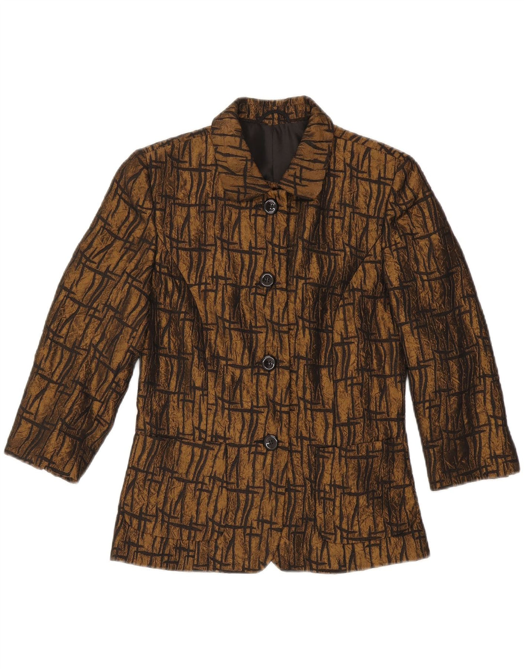 Damska marynarka z rękawem 3/4 VINTAGE UK 10, mała, brązowa, geometryczna