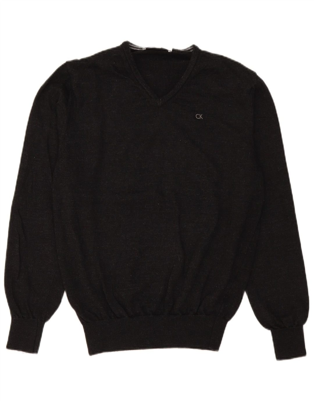 Męski sweter Calvin Klein z dekoltem w kształcie litery V, duży, czarny, z wełny merynosów