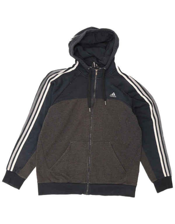 Adidas Męski sweter z kapturem i zamkiem błyskawicznym, duży, szary, bawełniany z blokami kolorów