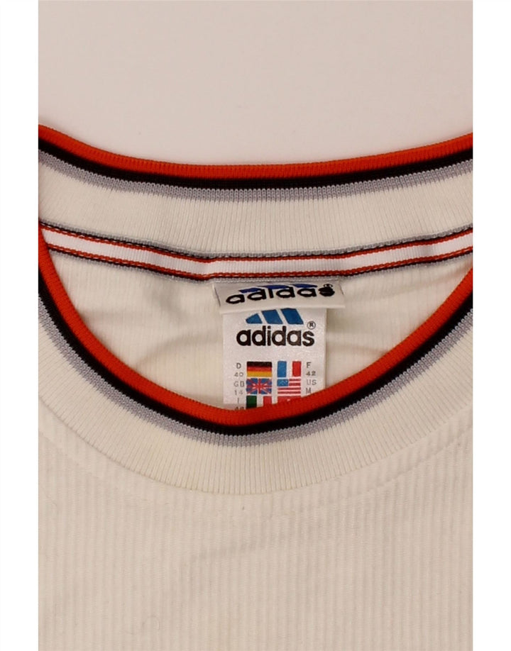 ADIDAS Womens T-Shirt Top UK 14 Medium  White Striped Vintage Adidas and Second-Hand Adidas from Messina Hembry 