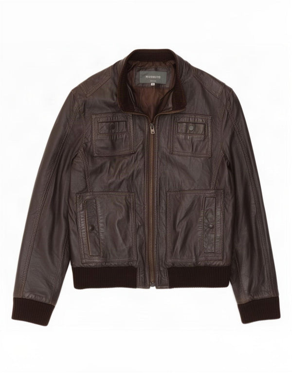 Vintage męska kurtka skórzana bomber IT 48 średni brąz