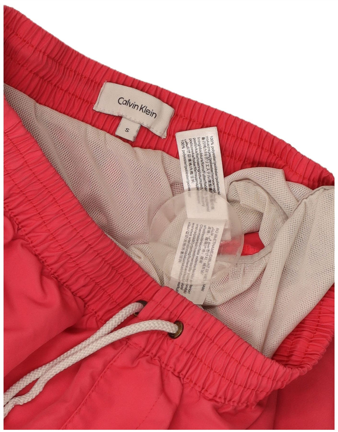 Męskie spodenki kąpielowe Calvin Klein z grafiką, małe, różowe, z poliestru w blokach kolorów