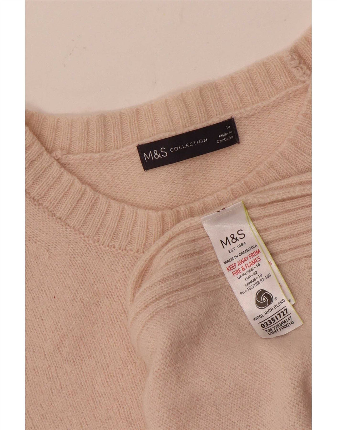 Marks & Spencer Damski sweter z dekoltem w łódkę, UK 14, średni różowy wełniany