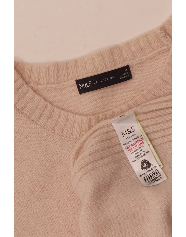 Marks & Spencer Damski sweter z dekoltem w łódkę, UK 14, średni różowy wełniany