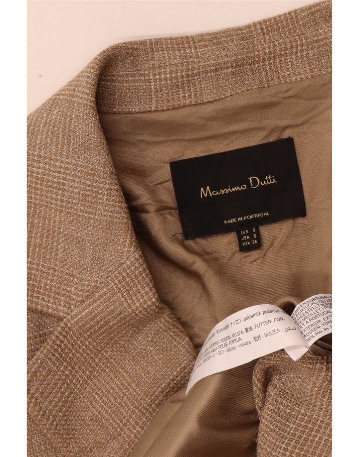 Massimo Dutti Męski płaszcz z podwójnymi piersiami i rękawami 3/4 UK 36 w małą brązową kratkę