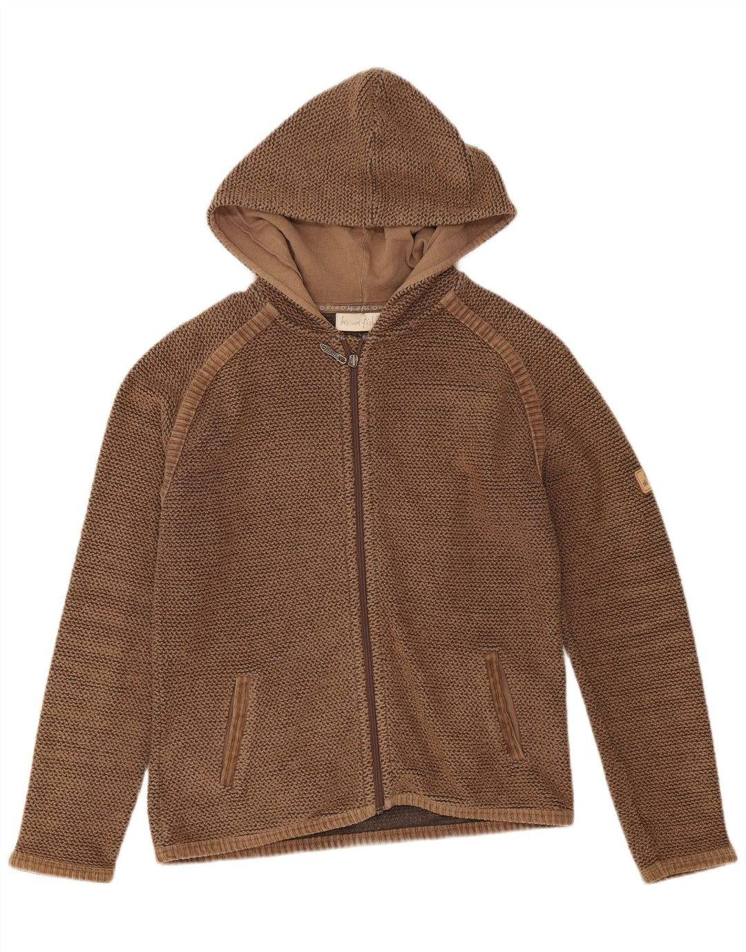 Damski sweter oversize z kapturem i zamkiem Weird Fish UK 10, mały, brązowy, bawełniany