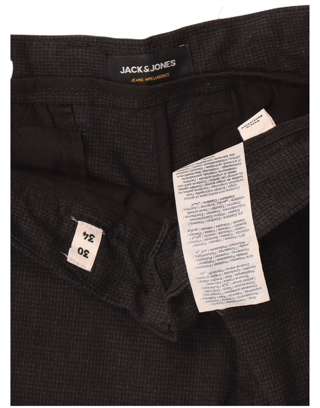 Męskie spodnie garniturowe Jack & Jones W30 L32 Szary poliester w pepitkę