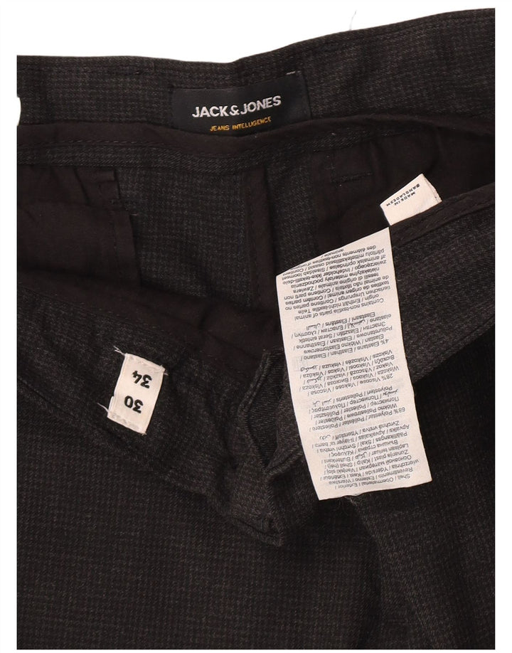 Męskie spodnie garniturowe Jack & Jones W30 L32 Szary poliester w pepitkę