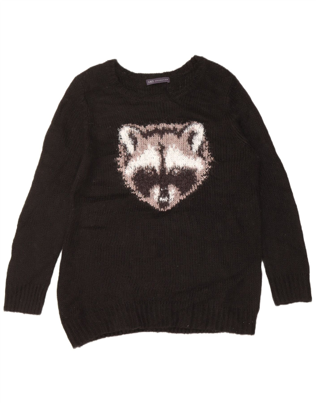 Damski sweter Marks & Spencer z graficznym dekoltem w łódkę, UK 14, średni czarny