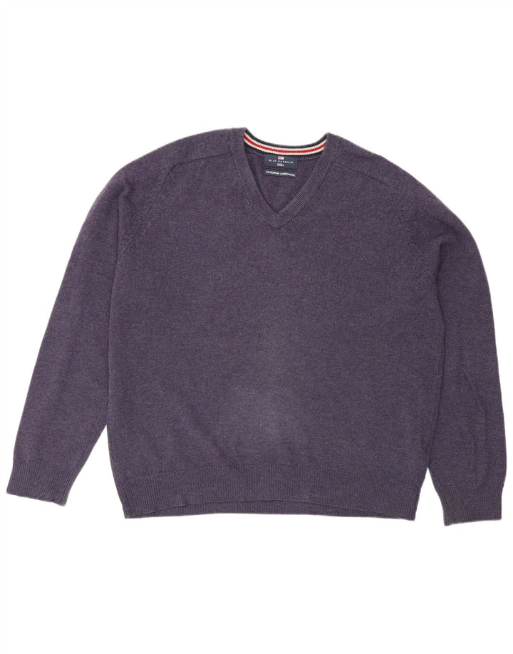 Męski sweter Marks & Spencer Blue Harbor z dekoltem w kształcie litery V, średni fiolet