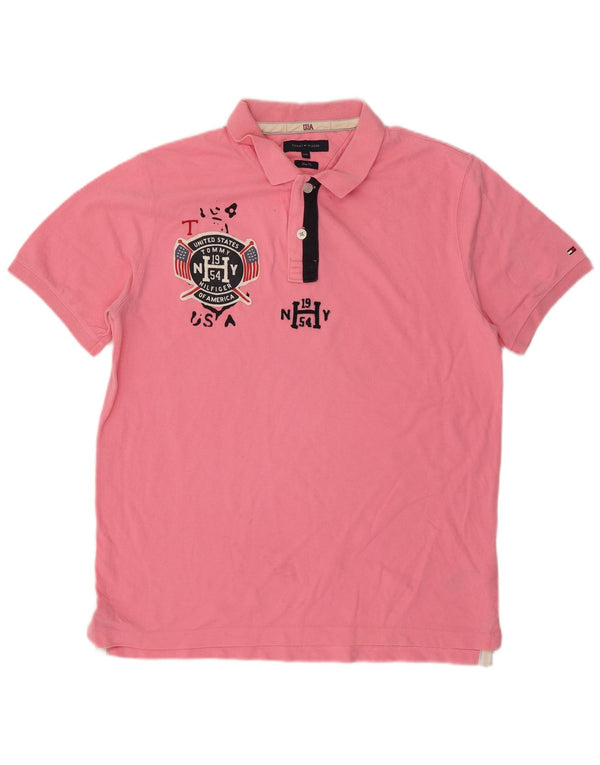 Męska koszulka polo Tommy Hilfiger z grafiką slim fit, 2XL, różowa, bawełniana