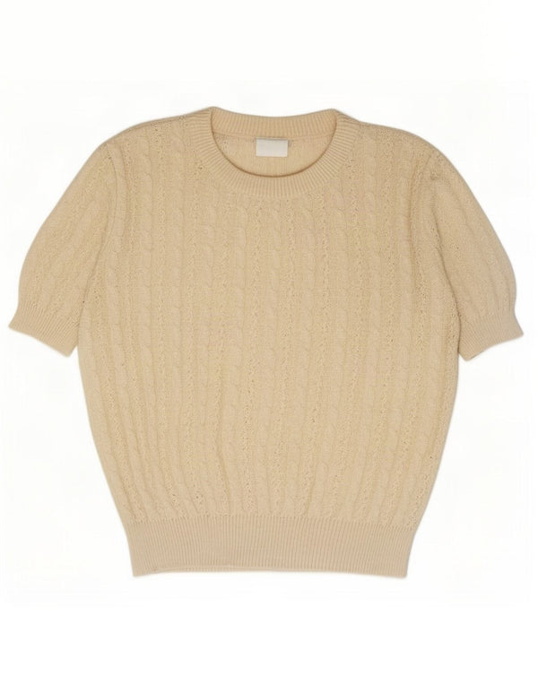 Sweter damski w stylu vintage z krótkim rękawem i okrągłym dekoltem UK 16, duży w kolorze złamanej bieli