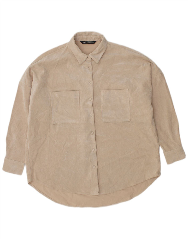 Damska koszula oversize Zara welurowa UK 6 XS, beżowa, poliester