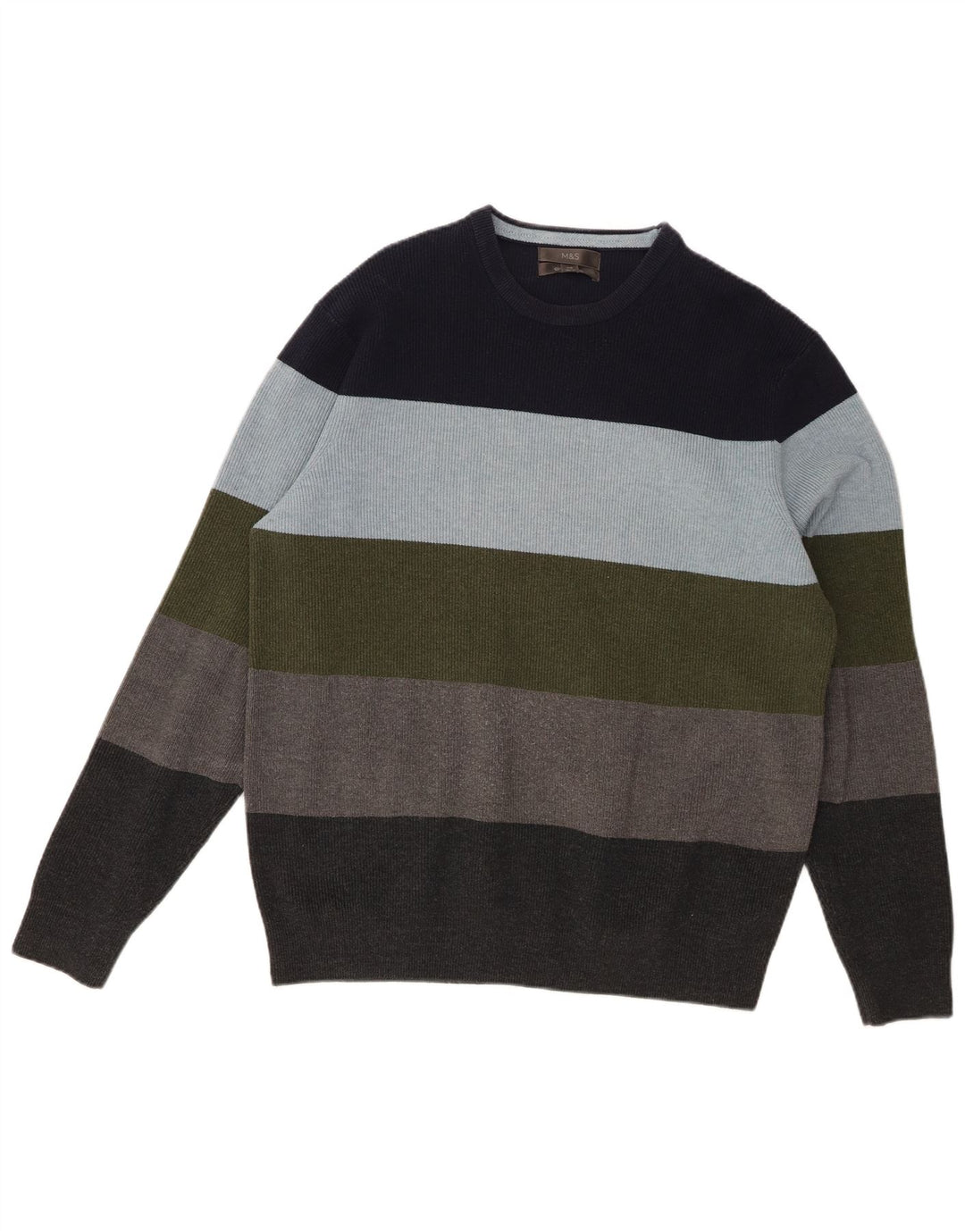 Marks & Spencer Męski sweter z okrągłym dekoltem, duże, wielokolorowe paski