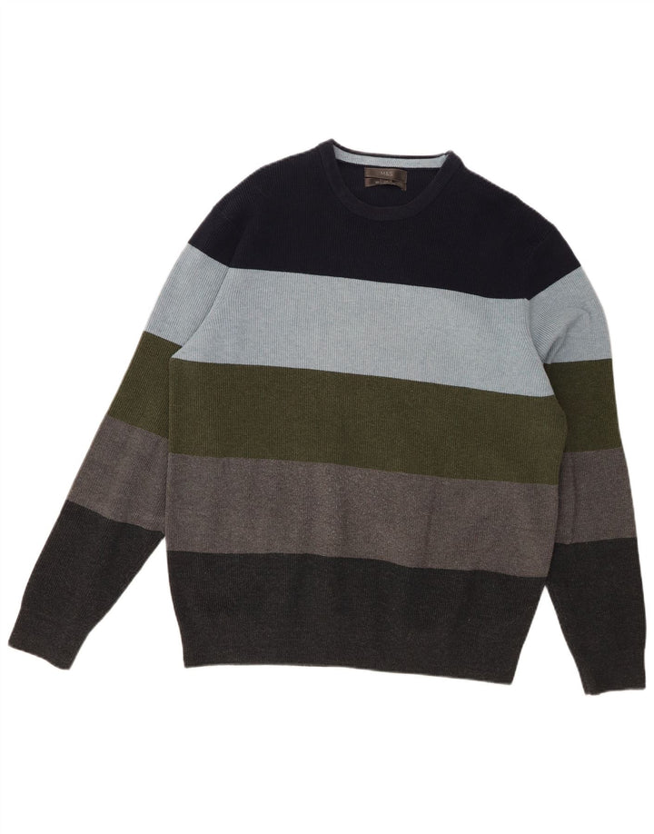 Marks & Spencer Męski sweter z okrągłym dekoltem, duże, wielokolorowe paski
