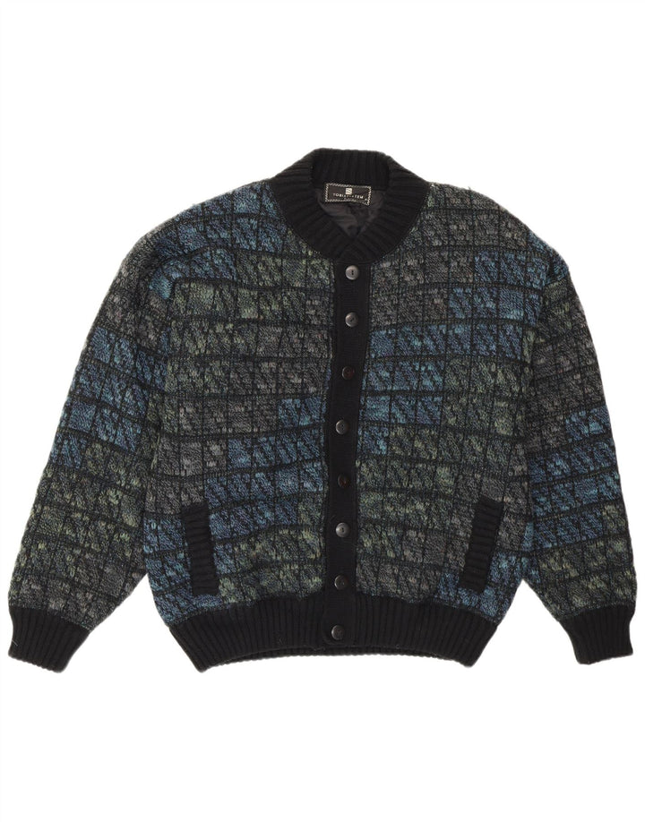 Męska dzianinowa kurtka bomberka Tobia System EU 46 Mała granatowa wełniana kratka Retro