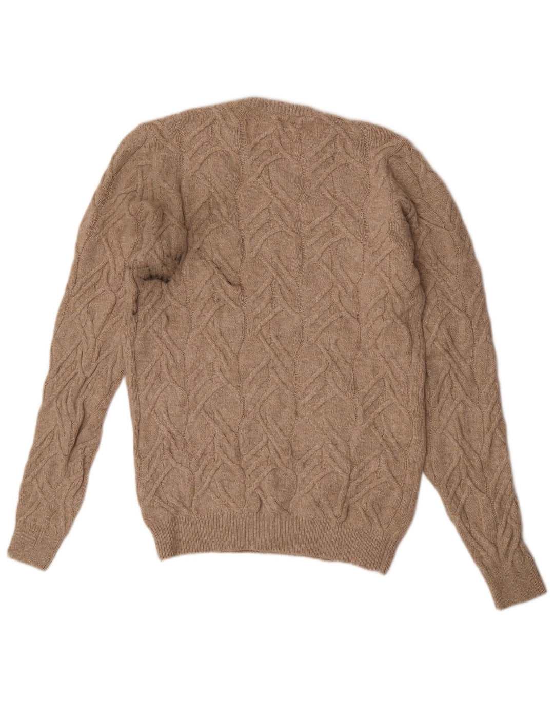 Marks & Spencer Męski sweter z okrągłym dekoltem, mały, beżowy poliamid