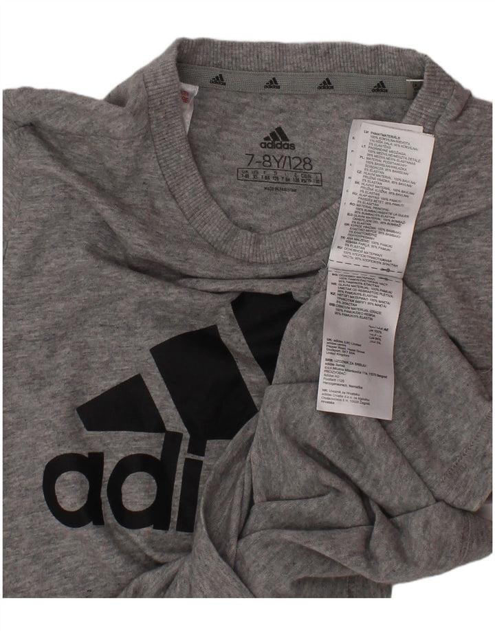 Chłopięcy T-shirt z grafiką ADIDAS, 7-8 lat, szara bawełna