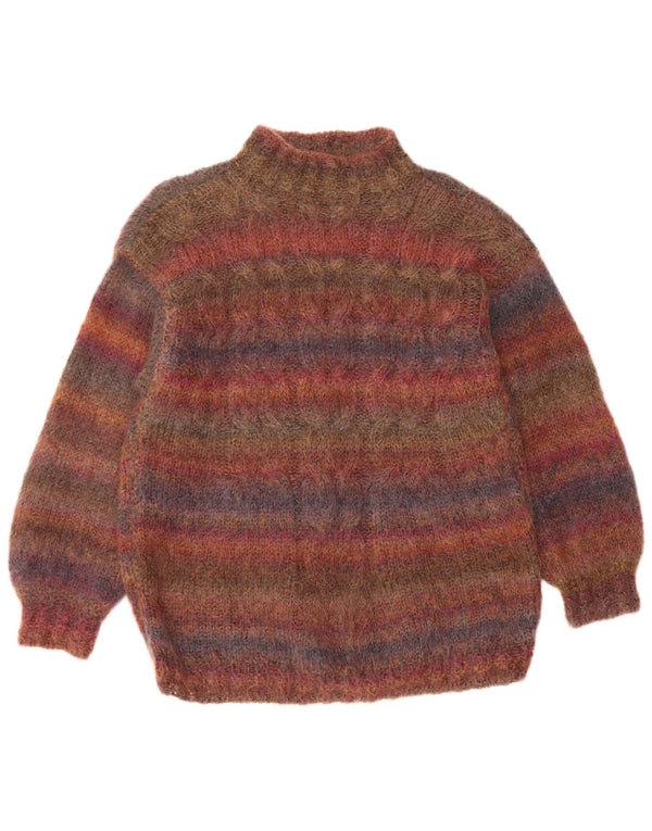 Sweter damski w stylu vintage z golfem UK 16, duże, wielokolorowe paski