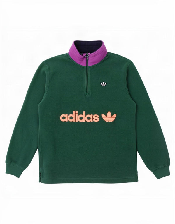 Adidas Mens Graphic Zip Neck Fleece Jumper Small Green Colourblock