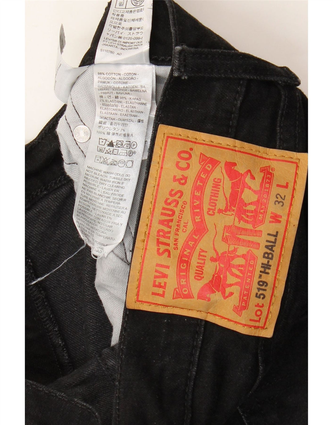 Męskie jeansy Levi's 519 Skinny W32 L29 Czarna bawełna