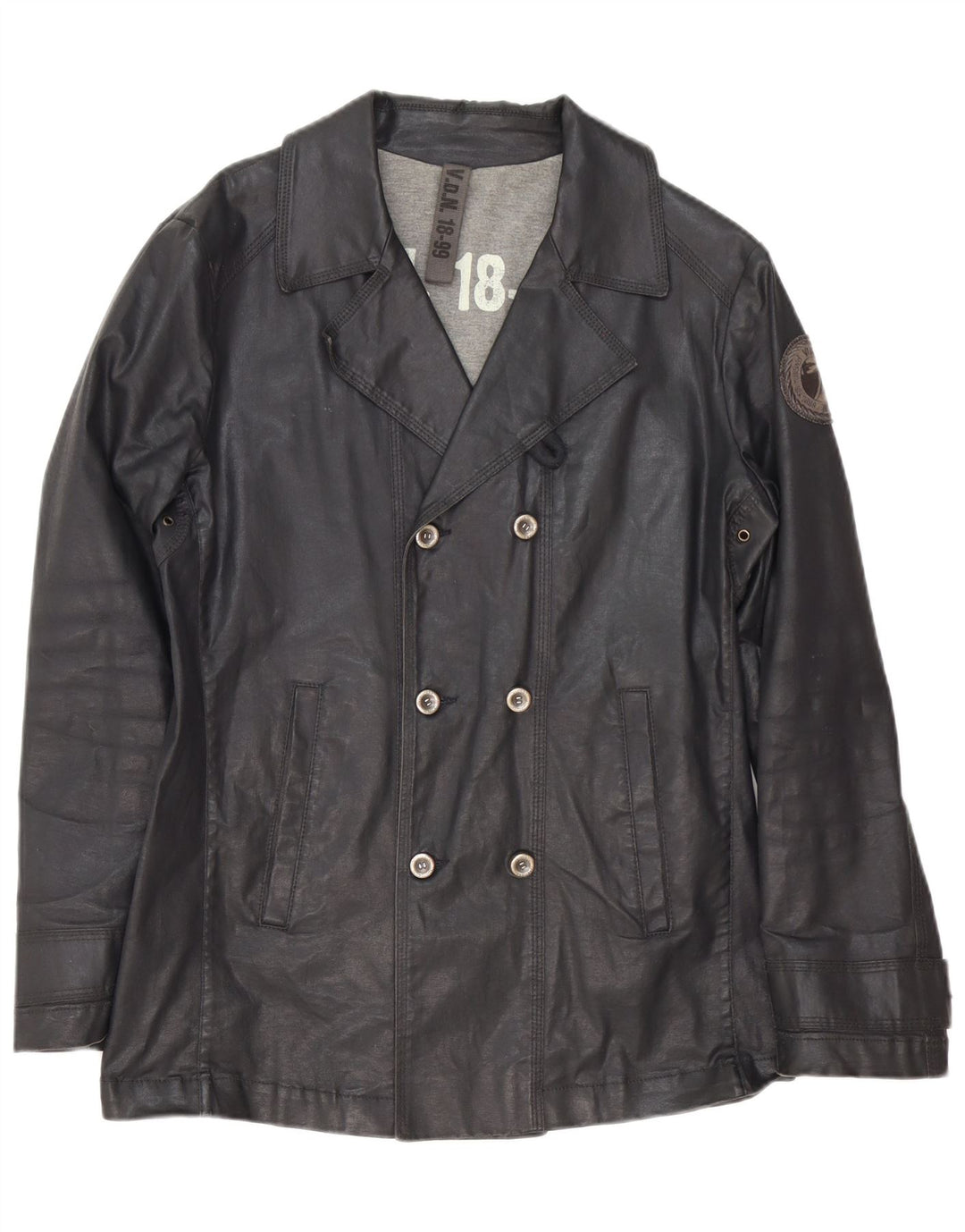 Vintage męska kurtka dwurzędowa z woskowanej bawełny IT 46 Small Black