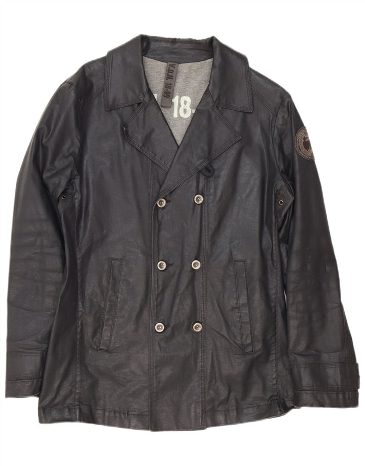 Vintage męska kurtka dwurzędowa z woskowanej bawełny IT 46 Small Black