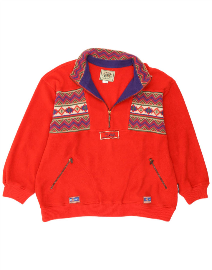 Męski sweter polarowy Silvy z zamkiem błyskawicznym, duży, czerwony, poliester Fair Isle