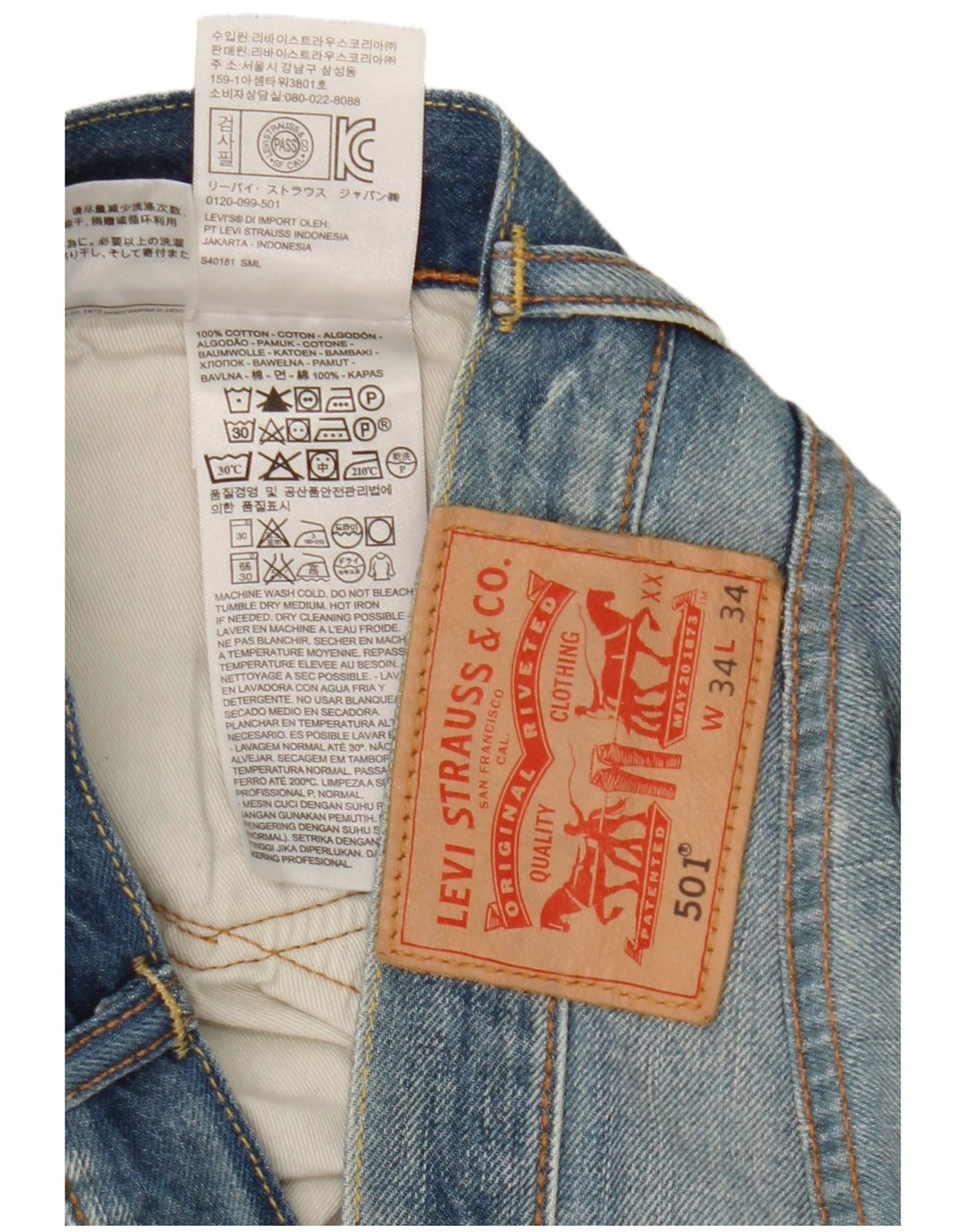 Męskie jeansy Levi's 501 Straight W34 L28 Niebieskie bawełniane