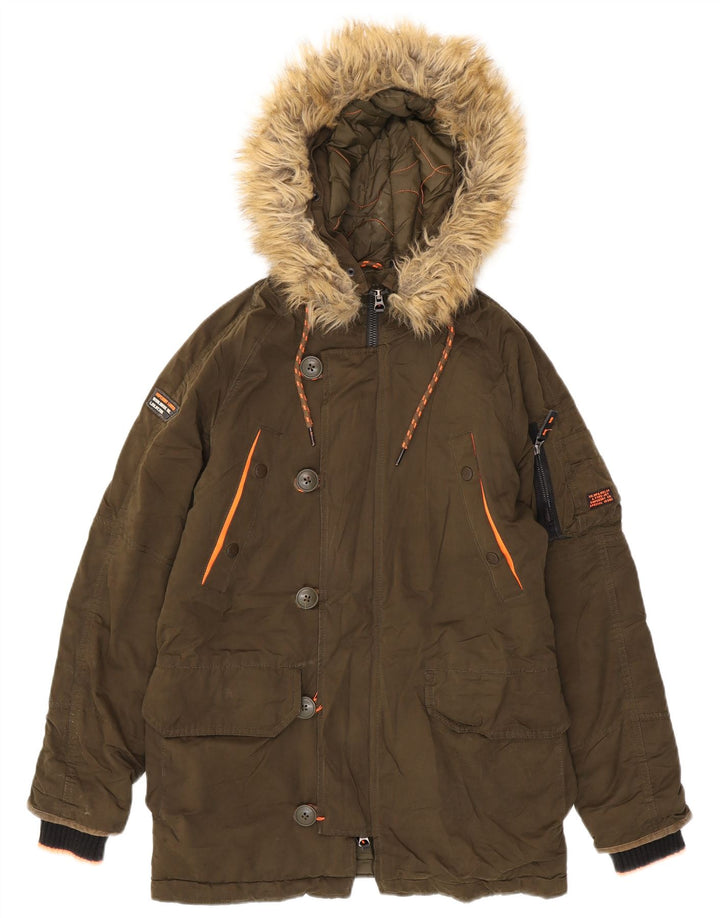 Damska kurtka parka oversize z kapturem Superdry UK 6 XS Khaki, poliester
