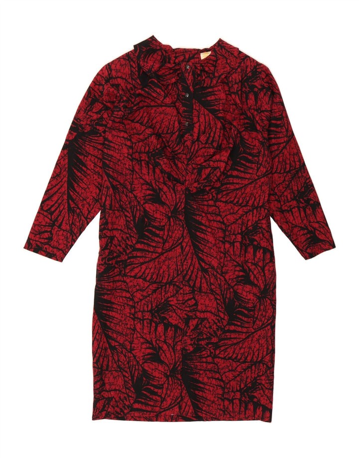 VINTAGE Womens Abstract Pattern Long Sleeve Basic Dress UK 14 Medium Red Vintage Vintage and Second-Hand Vintage from Messina Hembry 