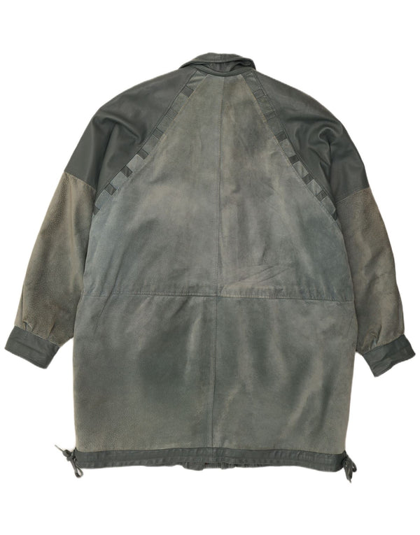 Vintage damski płaszcz skórzany UK 22 2XL niebieski