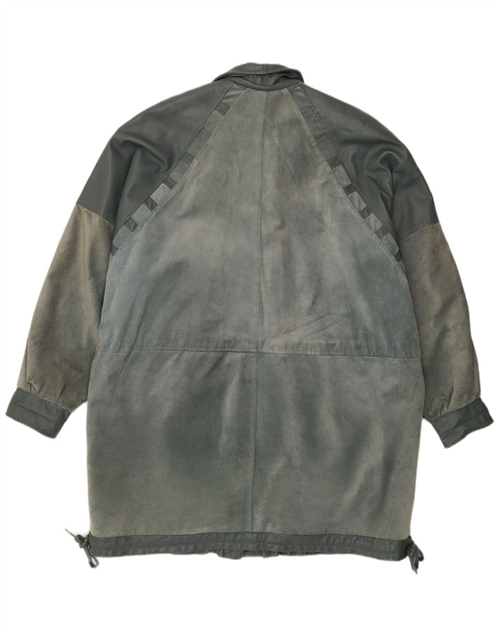 Vintage damski płaszcz skórzany UK 22 2XL niebieski
